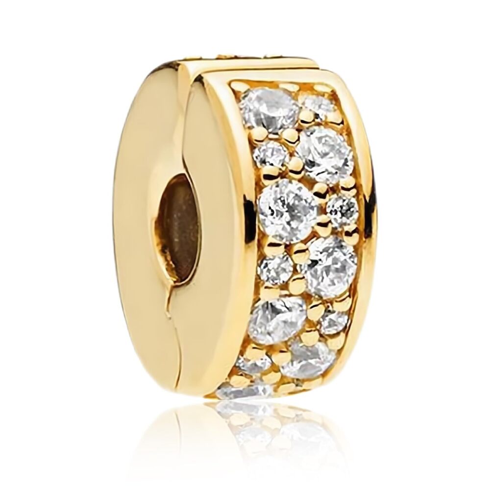 6882 Gold Clear Pavé Clip Charm for 925 Sterling Silver Charm Bracelet